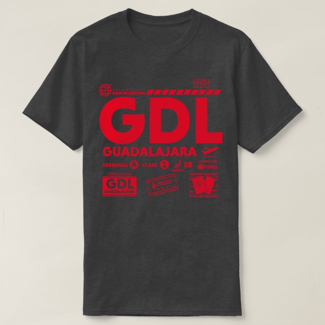 Vintage Guadalajara GDL:s flygplatskod Resedagar T Shirt (Design framsida)