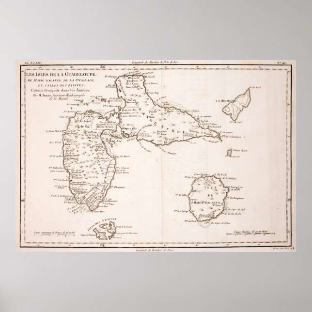 Vintage Guadeloupe Island Karta (1780) Poster (Framsidan)
