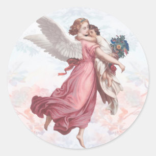 Vintage Guardian Angel Classic Round Sticker Runt Klistermärke