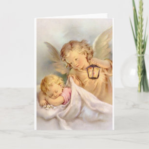 Vintage Guardian Angel och Baby Greeting Card Kort