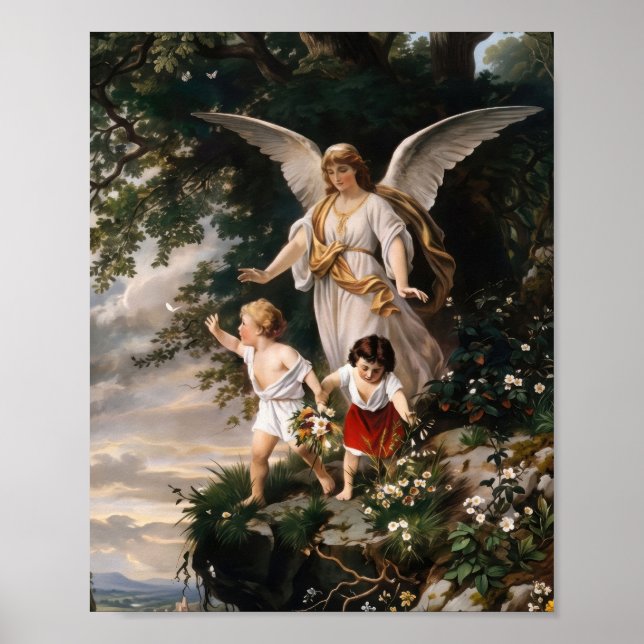 Vintage Guardian Angel Utskrift av Plockhorst Poster (Framsidan)