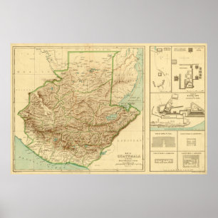 Vintage Guatemala Karta (1883) Poster