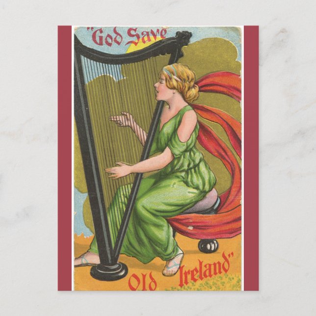 Vintage Gud bevara gamle Irland harpist Vykort (Framsida)