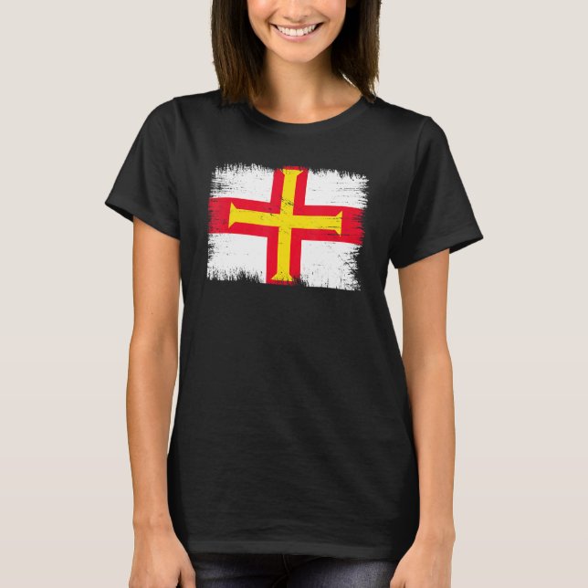 Vintage Guernsey Flag Channel Island Independence  T Shirt (Framsida)