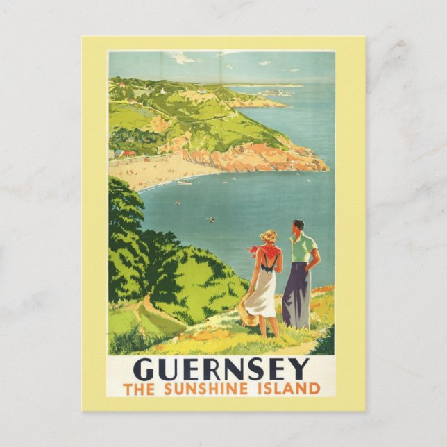 Vintage Guernsey Sunshine Island Postcard Vykort (Framsida)