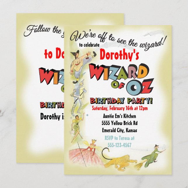 Vintage-guiden för Oz Födelsedagsfest inbjudan (Fram/baksida)