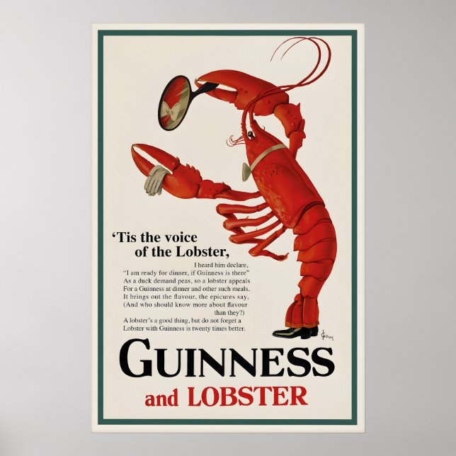 Vintage Guinness Hummer Affisch Print, Irländsk Öl (Framsidan)
