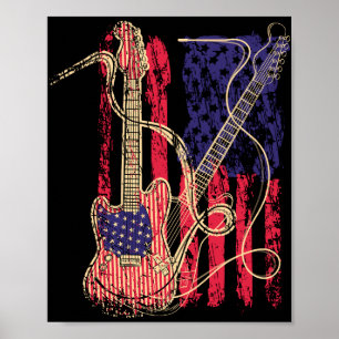 Vintage Guitar American Flagga Poster
