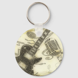 Vintage Guitar och mikrofon Nyckelring