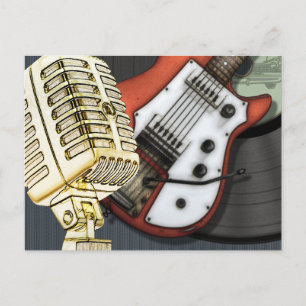 Vintage Guitar och mikrofonvykort Vykort