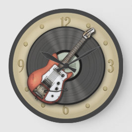 Vintage Guitar och vinylskivans väggklocka