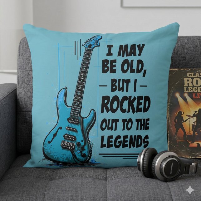 Vintage Guitar Retro Sten Legend Nostalgic Music Kudde (Vintage Guitar Retro Rock Legend Nostalgic Music Throw Pillow Mockup A)