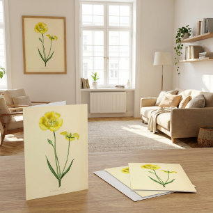 Vintage Gul Blommillustration Kort