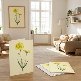 Vintage Gul Blommillustration Kort