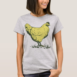 Vintage gul höna kyckling teckning fjäderfä uppföd t shirt