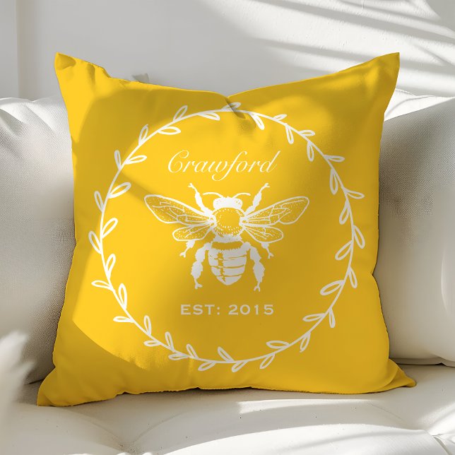Vintage Gul Honey Bee Lager Honeycomb Monogram Kudde (Skapare uppladdad)
