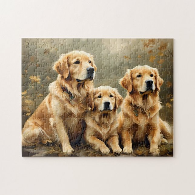 Vintage-gul retriever-hundtryck pussel (Horisontell)