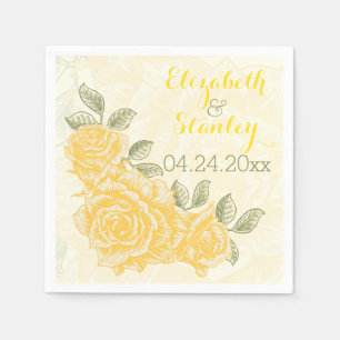 Vintage gul ros blommigt bröllop pappersservett