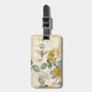 Vintage Gul ros Blommigt Damask Queen Bee Namn Bagagebricka