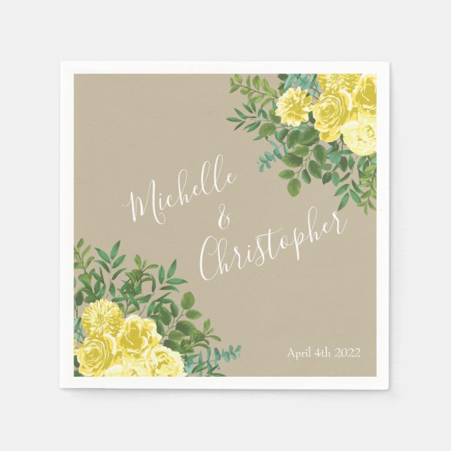 Vintage Gul ros Bröllop Pappersservett (Framsidan)