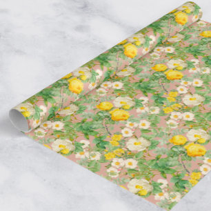 Vintage Gul Ros Inpackningspapper i Mjukt Rosa P Presentpapper
