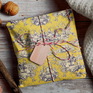 Vintage Gul Sjösida Toile de Jouy Blommig Presentpapper
