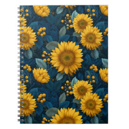 Vintage gul solros blå blommönster anteckningsbok