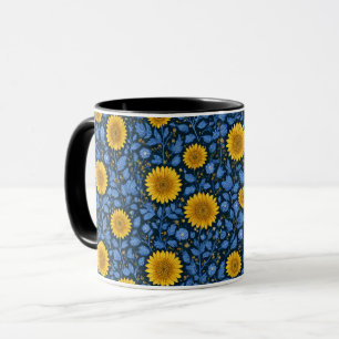 Vintage Gul Solros Blå Blommönster Mugg