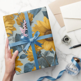 Vintage gul solros blå blommönster presentpapper