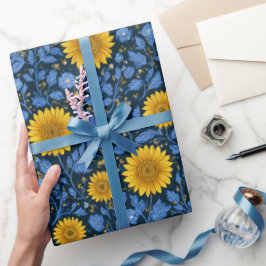 Vintage gul solros blå blommönster presentpapper