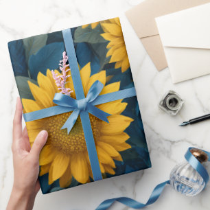 Vintage gul solros blå blommönster presentpapper