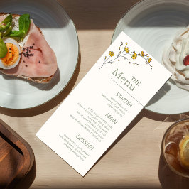 Vintage Gula Blommiga Eleganta Gröna Rustika Meny