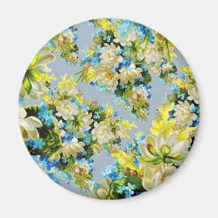 Vintage gula blommor blommönster magnet