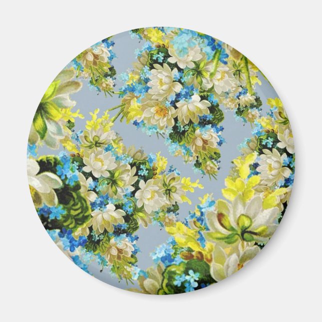 Vintage gula blommor blommönster magnet (Framsidan)