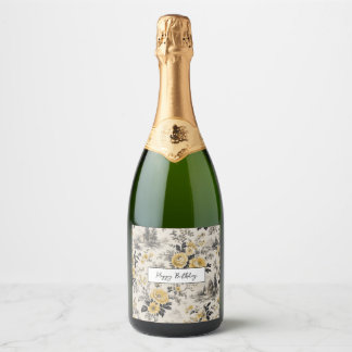 vintage gula blommor champagneflaska etikett