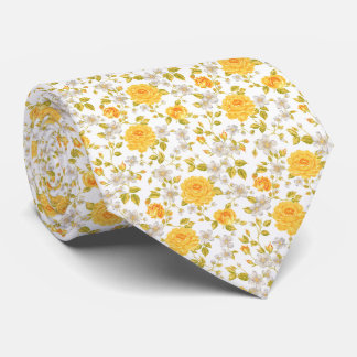 Vintage Gula Blommor Och Löv Sömlös Bröllop Slips