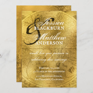 Vintage Guld - antika världskartan Bröllop Inbjudningar