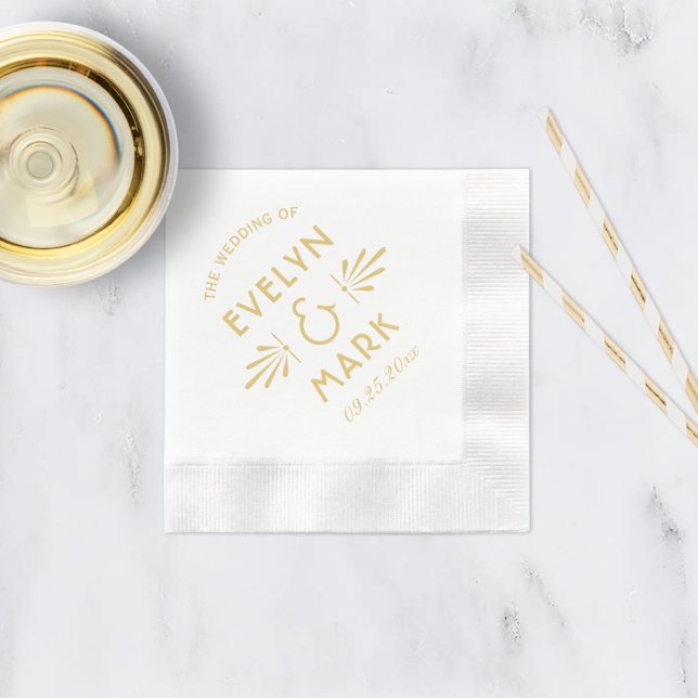 Vintage Guld Art Deco Bröllop Monogram Pappersservett (Skapare uppladdad)