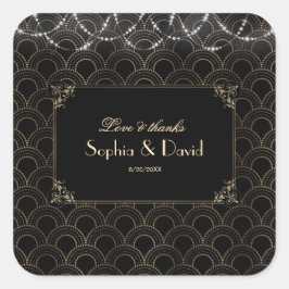 Vintage Guld Art Deco Fleur-de-lis Bröllop Fyrkantigt Klistermärke