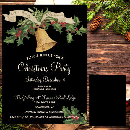 Vintage Guld Bell God jul Ribbon Dinner Party Inbjudningar