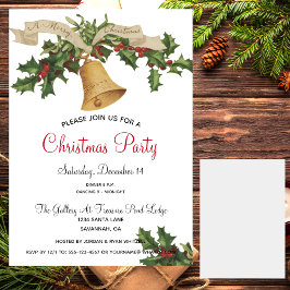 Vintage Guld Bell Holly-julmiddag Party Inbjudningar