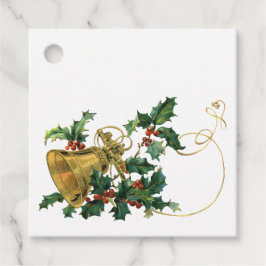 Vintage Guld Bell och Holly Juletiketter Gåvor Etiketter