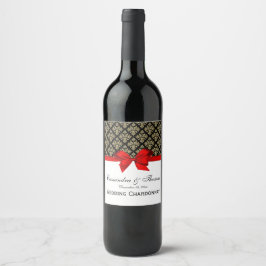 Vintage Guld Black Damask Red W Vin Flaska-etikett Vinflaska Etikett