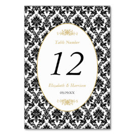 Vintage Guld Black & White Damask bröllop Bordsnummer