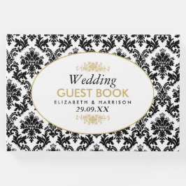 Vintage Guld Black & White Damask bröllop Gästböcker