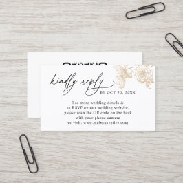Vintage Guld Blommig QR-kod Bröllop RSVP Liten  Visitkort