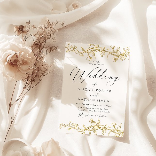 Vintage Guld Blommigt Elegant bröllop Inbjudningar (Skapare uppladdad)