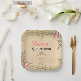 Vintage Guld Blommigt Quinceañera Birthday