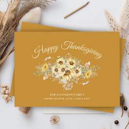 Vintage Guld Blommigt Solblommor Happy thanksgivin Julkort