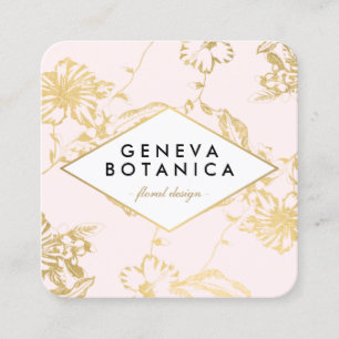 Vintage Guld Blommönster om Rosa Designer Fyrkantigt Visitkort